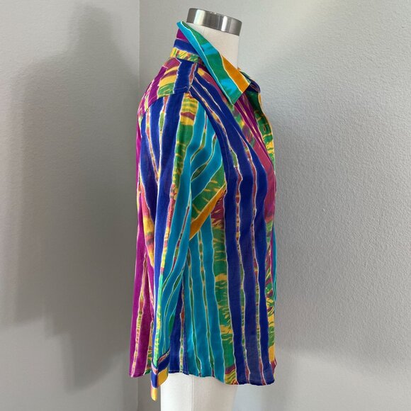 NEW Lauren Ralph Lauren Petite Large Striped Shirt Colorful Multicolor Blouse - Picture 3 of 10